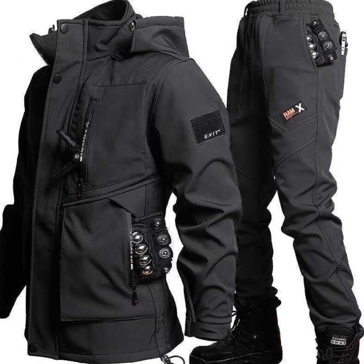 防寒 マウンテンパーカー 作業服 カーゴパンツ メンズ 上下セット