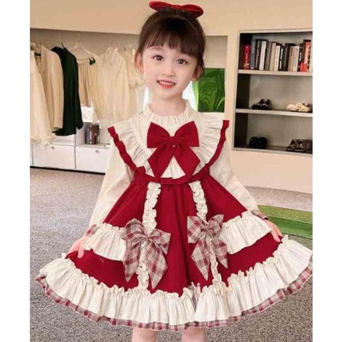 ゴスロリ キッズ ワンピース メイド リボン付き ロリータ チャイナ