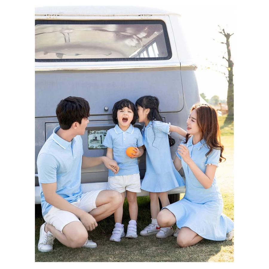 送料無料 親子 ペアルック ポロシャツ ワンピース 襟付き 半袖 リンクコーデ 親子ペア カップル 家族 お揃い tシャツ ママ パパ キッズ おそろ |  | 13