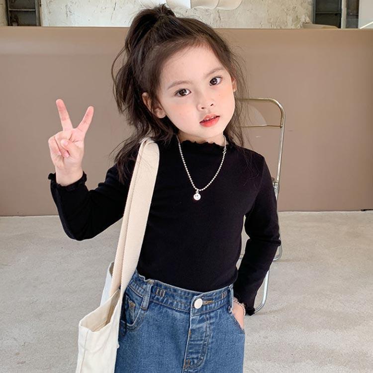 【送料無料】キッズ tシャツ 女の子 長袖 タートルネック 子供服 フリル ロンt 肌着 ハイネック インナー トップス ガールズ 無地 シンプル お |  | 01