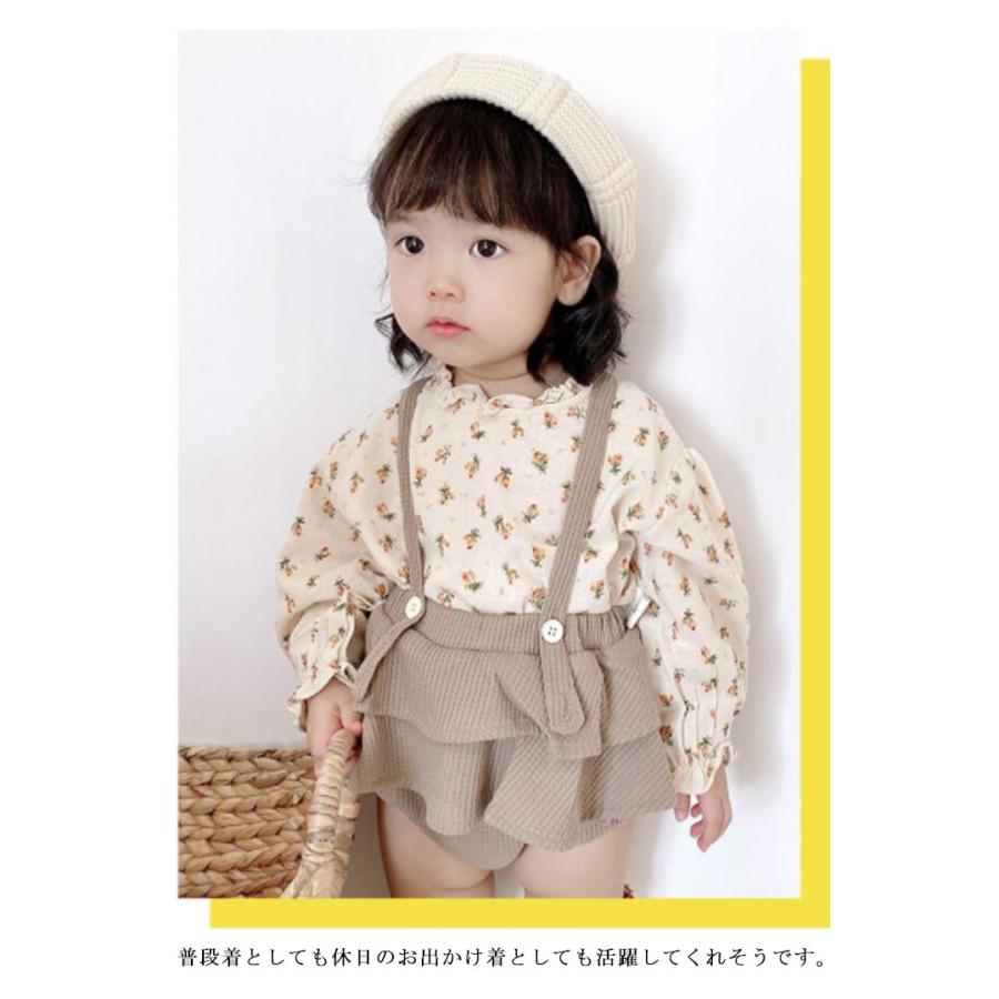 長袖ブラウス＆サロペットセット 2点セット 女の子 フリルブラウス スカパン サロペット セットアップ オールインワン キッズ 小花柄 春 秋 全2色 |  | 10