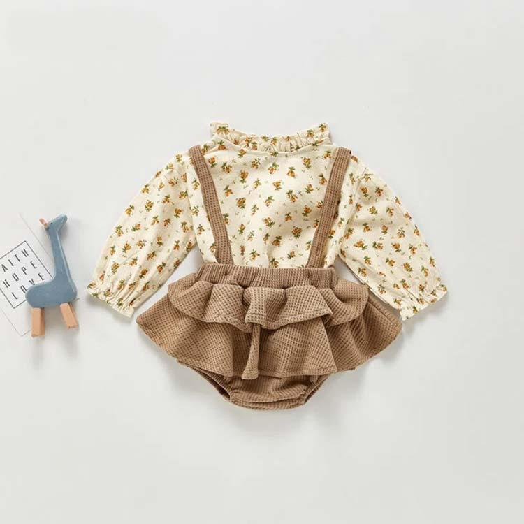 長袖ブラウス＆サロペットセット 2点セット 女の子 フリルブラウス スカパン サロペット セットアップ オールインワン キッズ 小花柄 春 秋 全2色 |  | 02