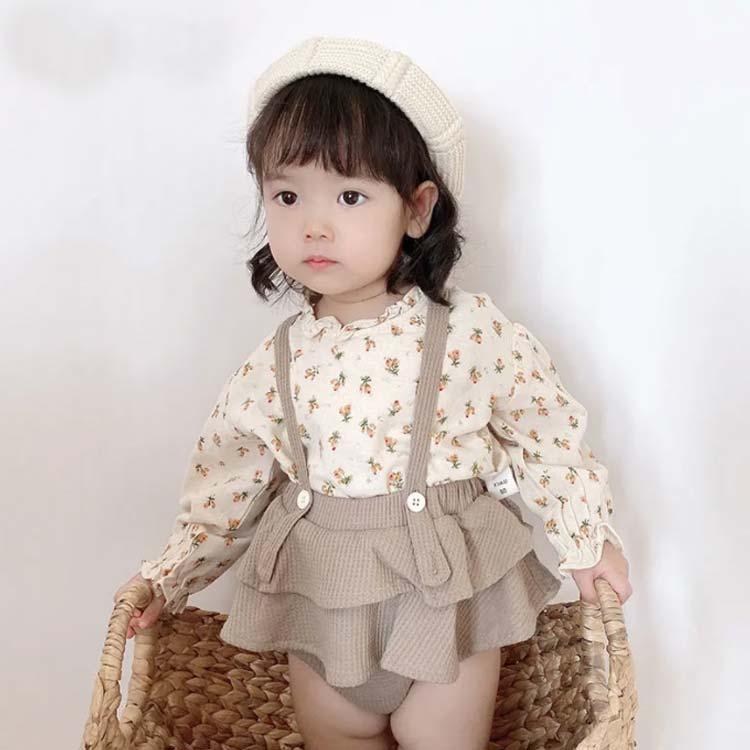 長袖ブラウス＆サロペットセット 2点セット 女の子 フリルブラウス スカパン サロペット セットアップ オールインワン キッズ 小花柄 春 秋 全2色 |  | 03