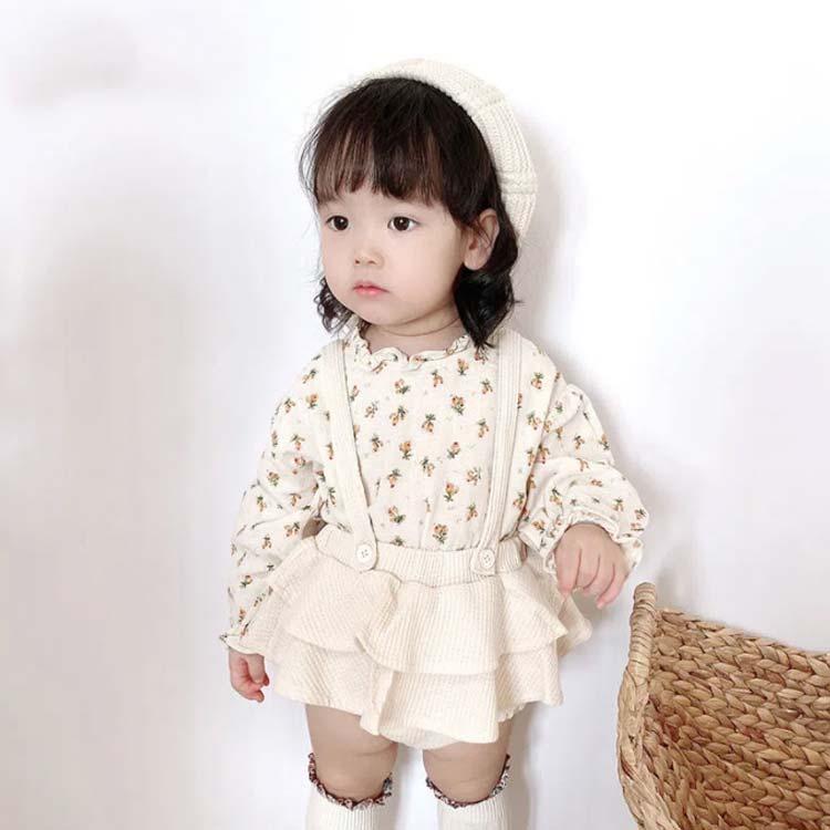 長袖ブラウス＆サロペットセット 2点セット 女の子 フリルブラウス スカパン サロペット セットアップ オールインワン キッズ 小花柄 春 秋 全2色 |  | 04