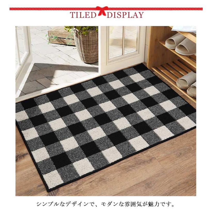 玄関マット 50×80cm チェック柄 室内 屋内 北欧テイスト 滑り止め 滑りにくい ポリプロピレン糸 モダンデザイン 洗濯機洗いOK 洗える シン |  | 06