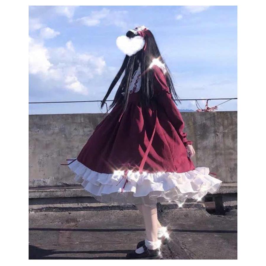 ロリータワンピース レディース ミディアム丈 長袖 丸襟 コスプレ ハロウイン Aライン フリル裾 甘ロリータ 女子 学生 可愛い 仮装 お茶会 学園 |  | 10