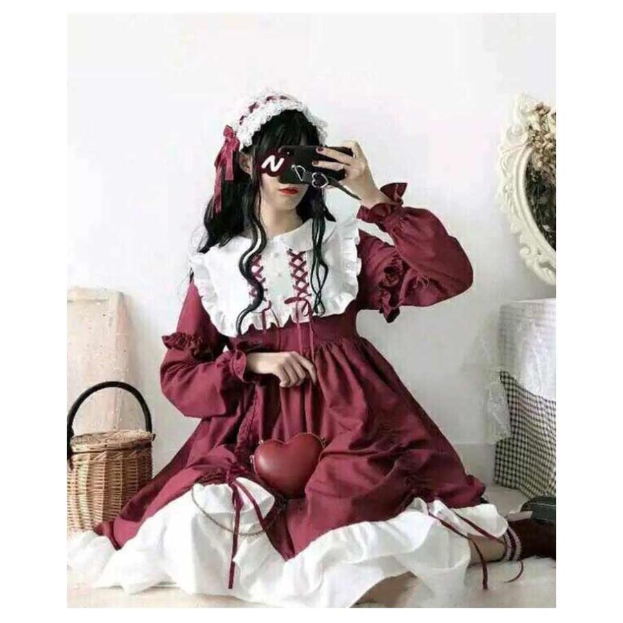 ロリータワンピース レディース ミディアム丈 長袖 丸襟 コスプレ ハロウイン Aライン フリル裾 甘ロリータ 女子 学生 可愛い 仮装 お茶会 学園 |  | 12