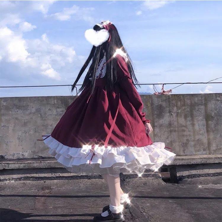 ロリータワンピース レディース ミディアム丈 長袖 丸襟 コスプレ ハロウイン Aライン フリル裾 甘ロリータ 女子 学生 可愛い 仮装 お茶会 学園 |  | 04