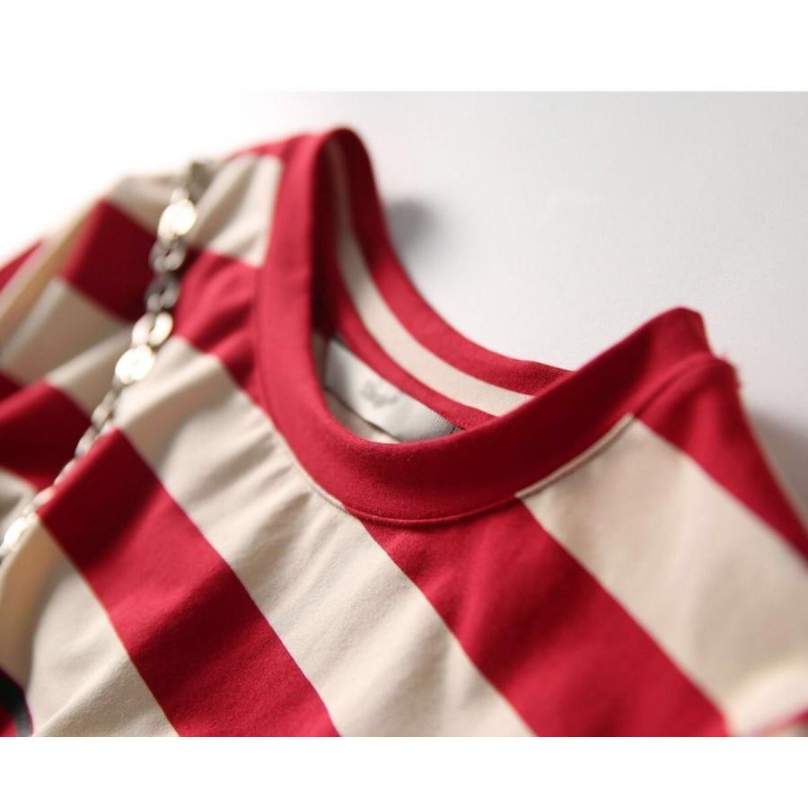 Tシャツワンピース ワンピース レディース ボーダー ロゴ入り カットソー スリット クルーネック 膝丈 |  | 05