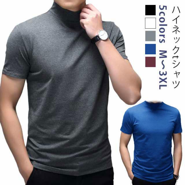 半袖 おしゃれ モックネック ハイネック メンズ 無地tシャツ ゴルフ