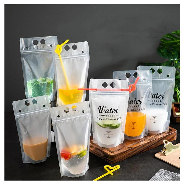 【1000枚入り】【ストロー1000本付】ドリンクパウチ キャップなし 透明 半透明 ストロー付き 500ml 厚さ20c スタンドパウチ ドリンクパの画像