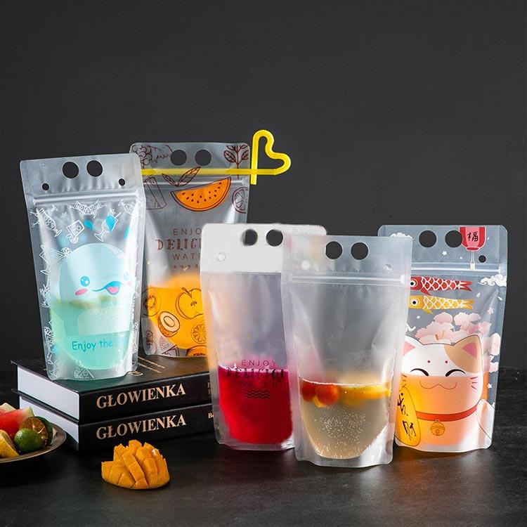 【1000枚入り】【ストロー1000本付】ドリンクパウチ キャップなし 透明 半透明 ストロー付き 500ml 厚さ20c スタンドパウチ ドリンクパの画像