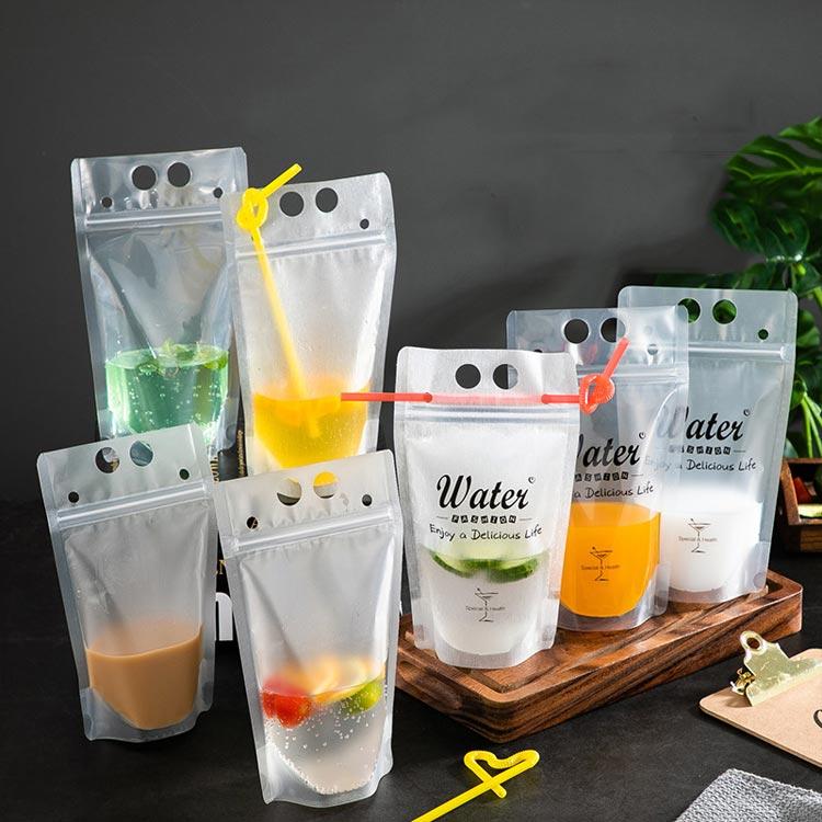 【1000枚入り】【ストロー1000本付】ドリンクパウチ キャップなし 透明 半透明 ストロー付き 500ml 厚さ20c スタンドパウチ ドリンクパの画像