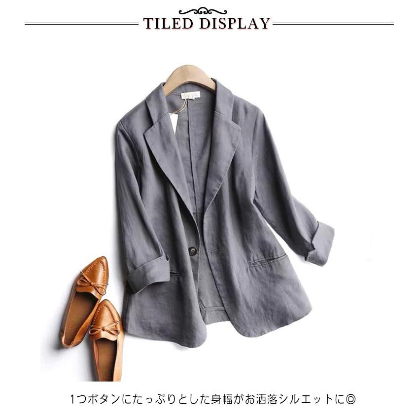 【新品 / サマージャケット】リネン混 バックプリント ジャケット★(M)春/夏 送料無料 サマージャケット リネンジャケット レディース 七分袖 綿麻