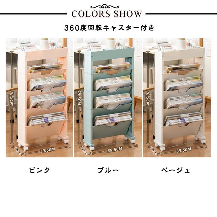 ファイルワゴン キャスター付き 360度回転 マガジンラック スリム