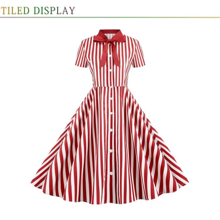 昭和レトロ レッド　ストライプ ウエスト切替 フレアラインワンピース 秋冬　L1 楽天市場】レトロ ワンピース 半袖 ミモレ丈 ワンピース 水玉 美