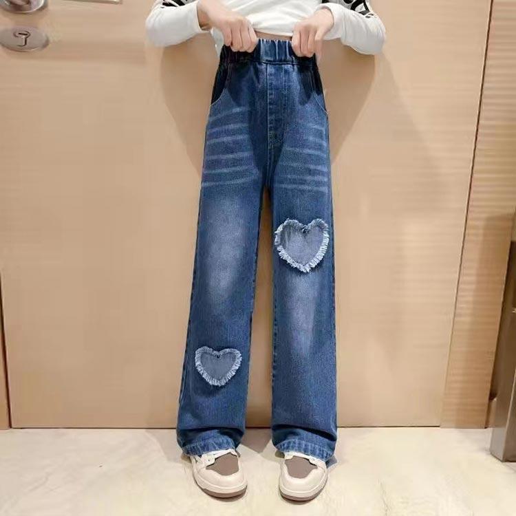 デニムパンツ 子供 女の子 レース付き リボン ダメージ スリット パール フレアパンツ 裾フレア パンツ デニム ジーパン パンツ キッズ デニム |  | 02
