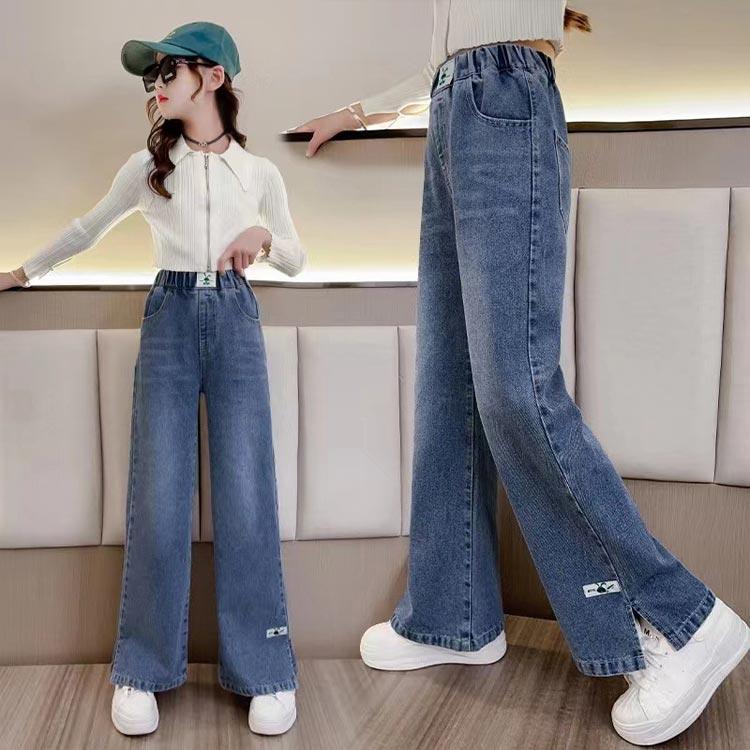 デニムパンツ 子供 女の子 レース付き リボン ダメージ スリット パール フレアパンツ 裾フレア パンツ デニム ジーパン パンツ キッズ デニム |  | 04