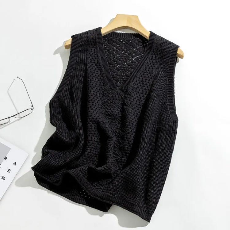 透かし編み ニットベスト レディース プルオーバー ベスト 薄手