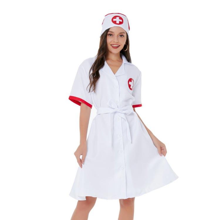 ハロウィン コスプレ ナース ナース服 女医 医者 衣装 3点 ワンピース キャップ ベルト 看護婦 看護師 白衣 コスチューム 可愛い ハ ...