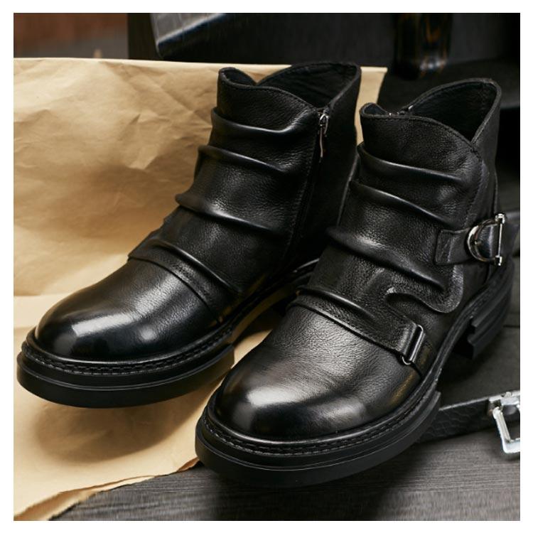 ブーツ メンズ エンジニアブーツ ドレープ ショート サイドジップ