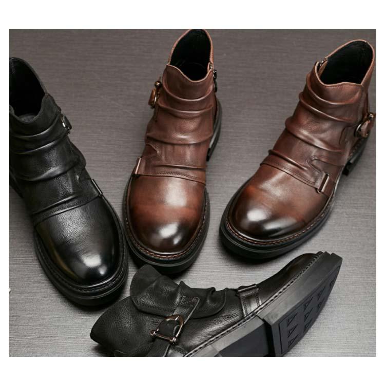 ブーツ メンズ エンジニアブーツ ドレープ ショート サイドジップ