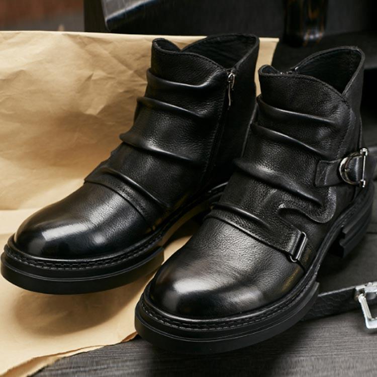 ブーツ メンズ エンジニアブーツ ドレープ ショート サイドジップ