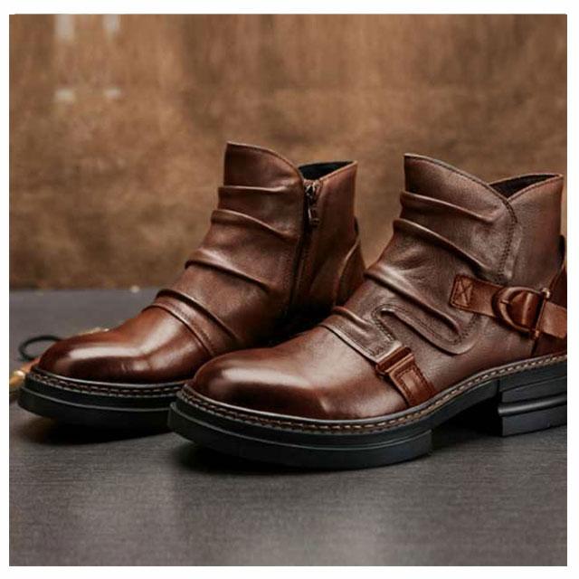 ブーツ メンズ エンジニアブーツ ドレープ ショート サイドジップ