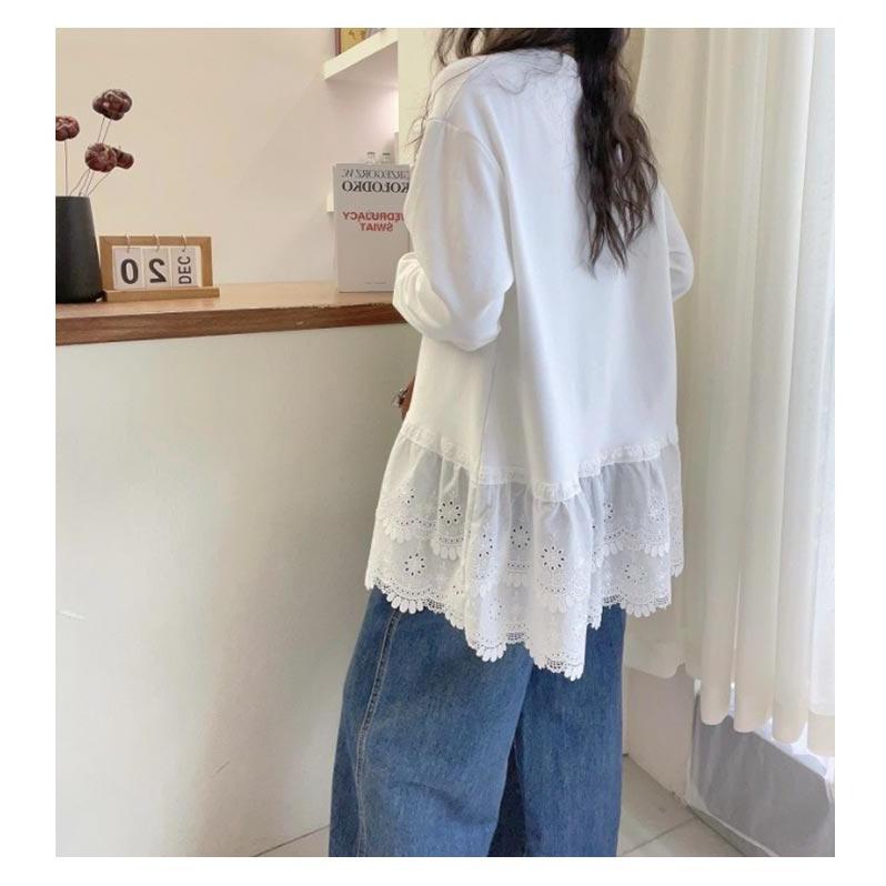 裾レースプルオーバー カットソー レース裾 Tシャツ トップス プル