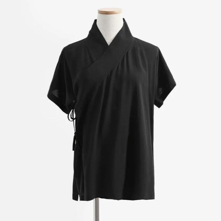 半襦袢　黒　BLACK　Ｍ 半襦袢 夏用 肌襦袢 黒 レディース 上下セット 2点入り 半衿付き 肌着