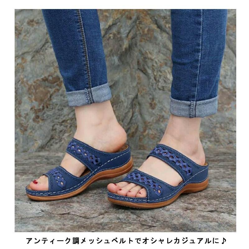 レディース つっかけ ベルトサンダル 歩きやすい ミュール ダブル