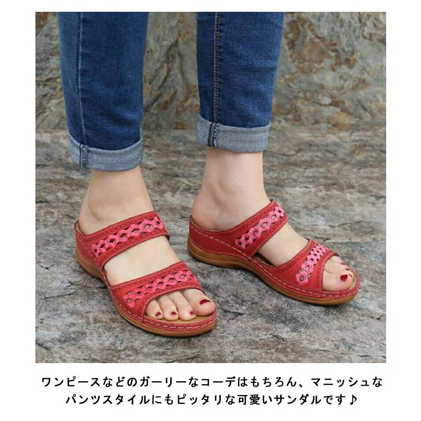 レディース つっかけ ベルトサンダル 歩きやすい ミュール ダブル