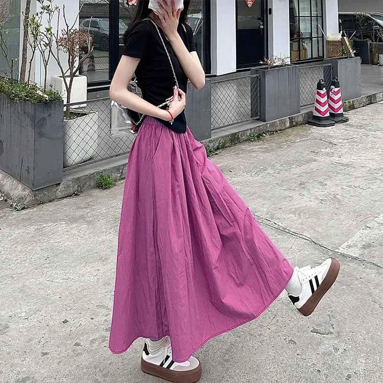 Aライン 無地 フレアスカート スカート レディース ウエストゴム 体型