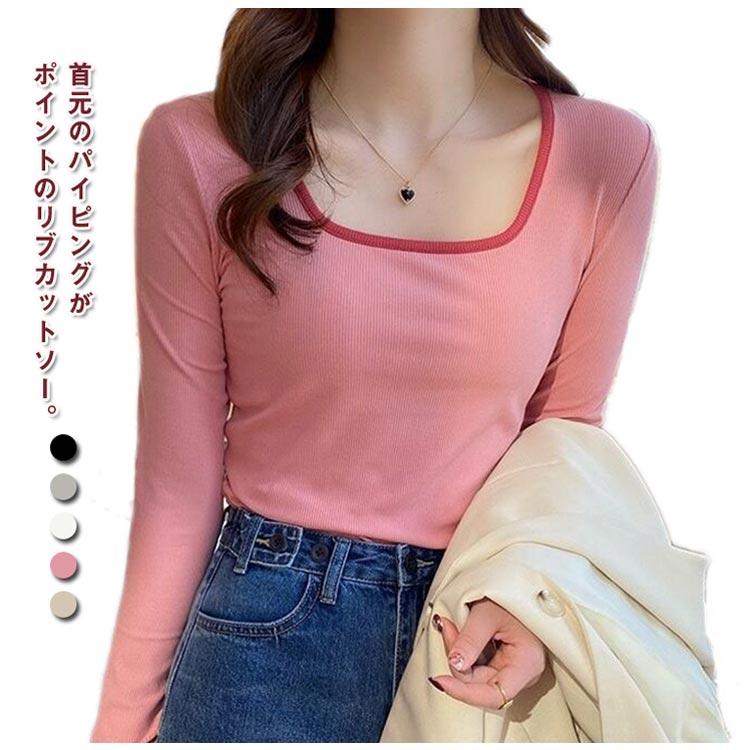 長袖tシャツ 長袖 ロンt 長袖トップス スクエアネック カットソー