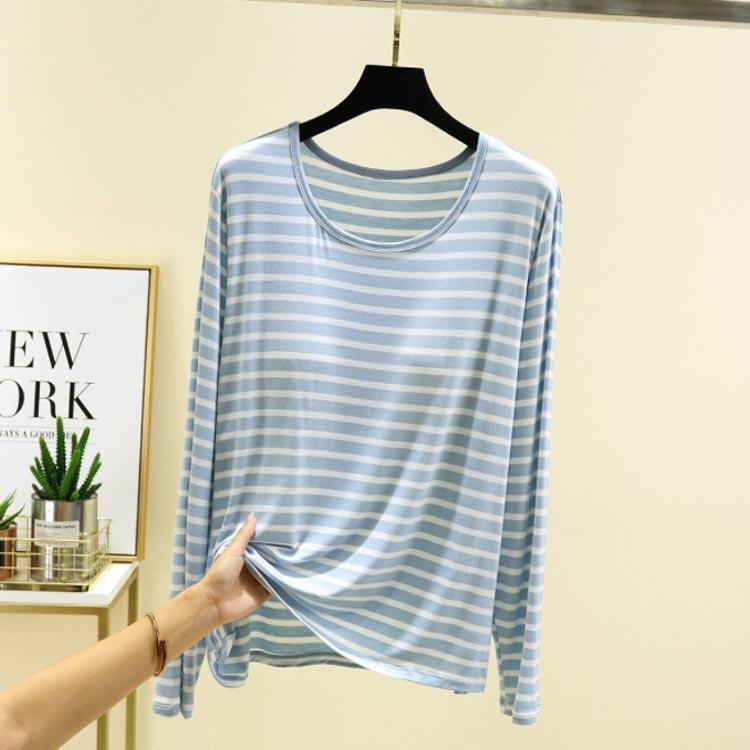 パット付長袖Tシャツ トップス ラウンドネック ブラトップ 長袖