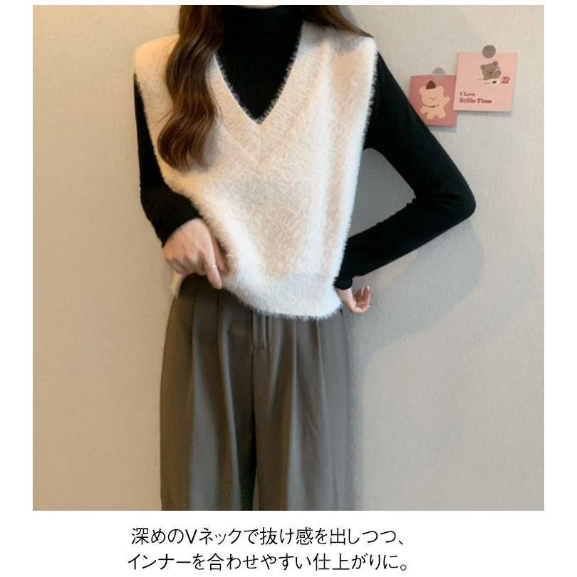 シャギーベスト 秋冬 ノースリーブ トップス シャギーニット ふわふわ