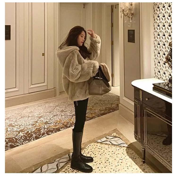 エコファー ショート丈 フード付き 2タイプ選べる 立ち襟 ファーコート