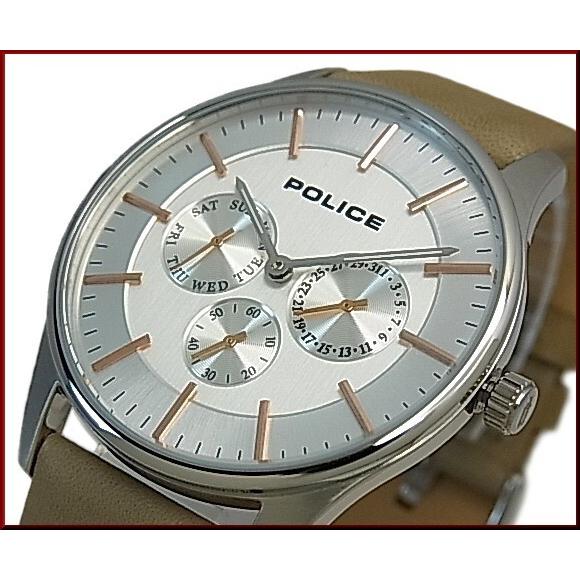 POLICE ポリス コーテシー メンズ腕時計 マルチカレンダー シルバー/ピンクゴールド文字盤 ベージュレザーベルト 国内正規品 14701JS-04(送料無料)｜bright-bright｜06