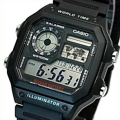 CASIO Standard カシオ スタンダード 定期入れの 世界地図表示ワールドタイム 95%OFF ブラックラバーベルト メンズ腕時計 海外モデル AE-1200WH-1A