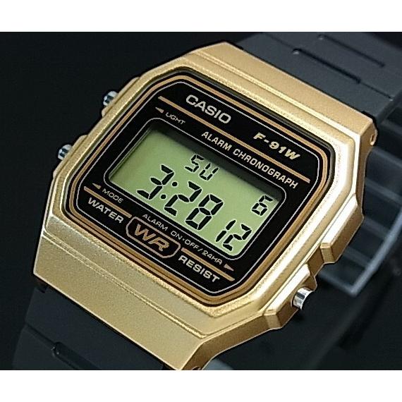 CASIO Standard カシオ スタンダード アラームクロノ メンズ腕時計 軽量・薄型デジタルモデル ゴールドケース ラバーベルト 海外モデル F-91WM-9A｜bright-bright｜06