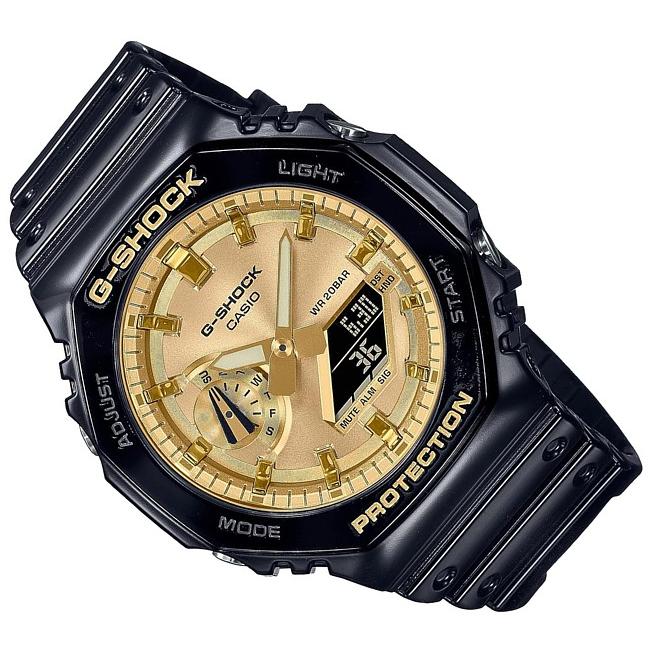 CASIO/G-SHOCK カシオ/Gショック カーボンコアガード構造 アナデジモデル メンズ腕時計 ブラック/ゴールド 海外モデル GA-2100GB-1Aの画像