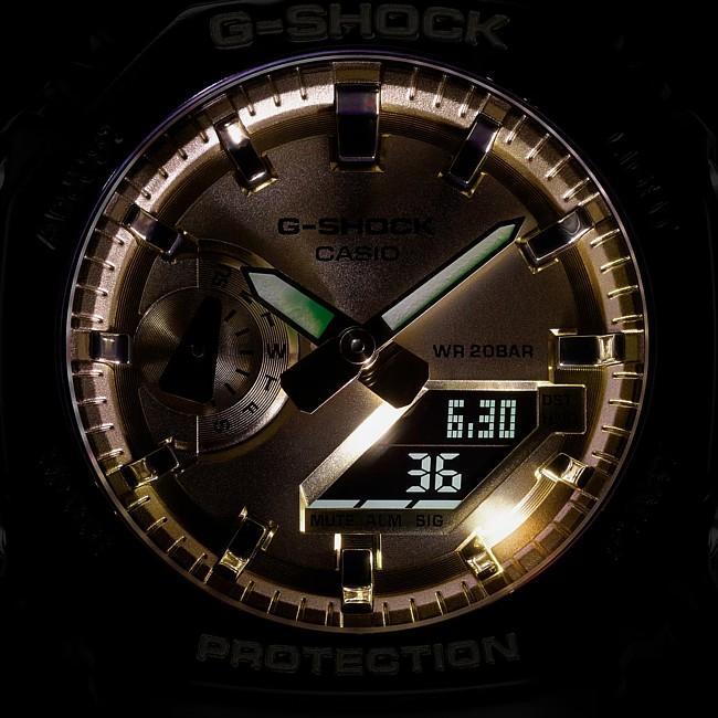 CASIO/G-SHOCK カシオ/Gショック カーボンコアガード構造 アナデジモデル メンズ腕時計 ブラック/ゴールド 海外モデル GA-2100GB-1Aの画像