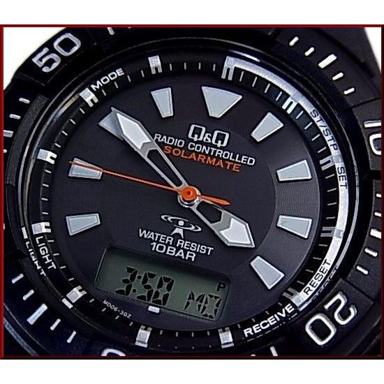 CITIZEN Q&Q シチズン キューアンドキュー メンズ腕時計 電波ソーラー アラームクロノグラフ ブラック文字盤 ラバーベルト 国内正規品 MD06-302｜bright-bright｜03