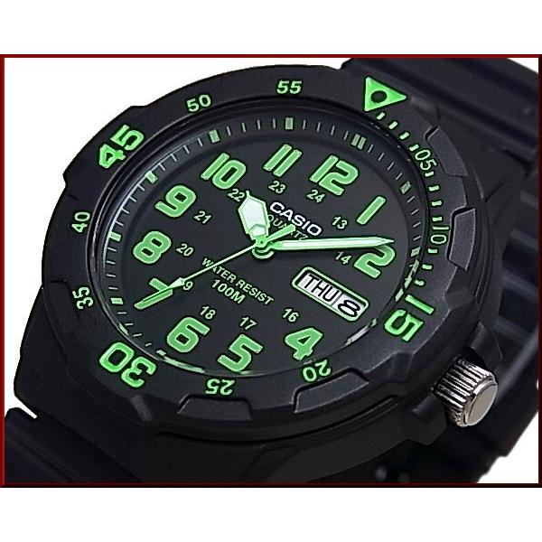 CASIO Standard カシオ スタンダード アナログクォーツ メンズ腕時計 ラバーベルト ブラック/グリーン文字盤 海外モデル MRW-200H-3B｜bright-bright｜06