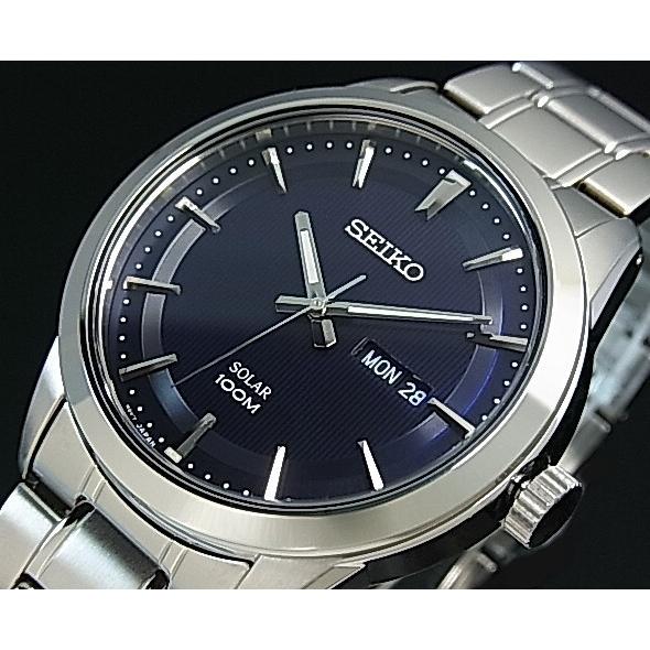SEIKO セイコー ソーラー時計 メンズ腕時計 メタルベルト ネイビー文字