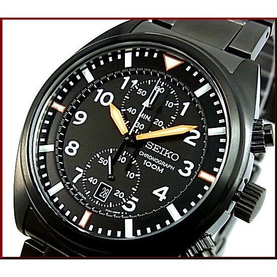 SEIKO クロノグラフ ブラック メンズ時計 稼動品 美品 SEIKO セイコー クロノグラフ メンズ腕時計 黒文字