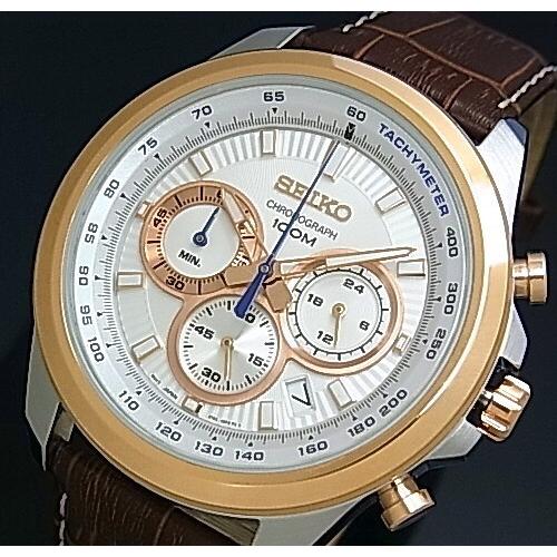 SEIKO セイコー クロノグラフ メンズ腕時計 ブラウンレザーベルト 