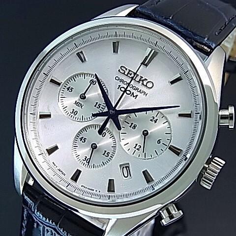 SEIKO セイコー クロノグラフ メンズ腕時計 ネイビーレザー SEIKO セイコー クロノグラフ メンズ腕時計 ネイビーレザー