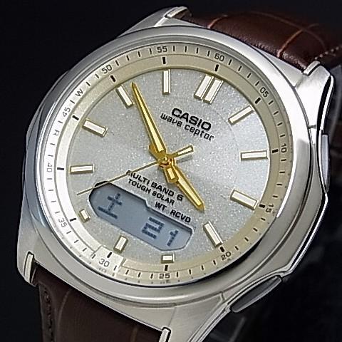 CASIO Wave Ceptor カシオ ウェーブセプター メンズ腕時計 ソーラー電波腕時計 シャンパン文字盤 ブラウンレザーベルト 国内正規品 WVA-M630L-9AJF