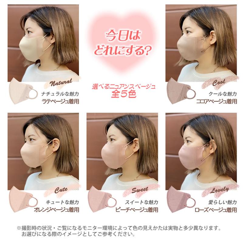 送料300円/3点まで マスク 不織布 おしゃれ 3D カラーマスク ベージュ